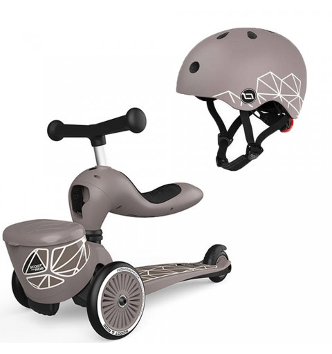 Scoot and Ride Highwaykick 1 Lifestyle - 2w1 Jeździk i Hulajnoga 1-5 Lat zestaw z kaskiem XXS | Brown Lines